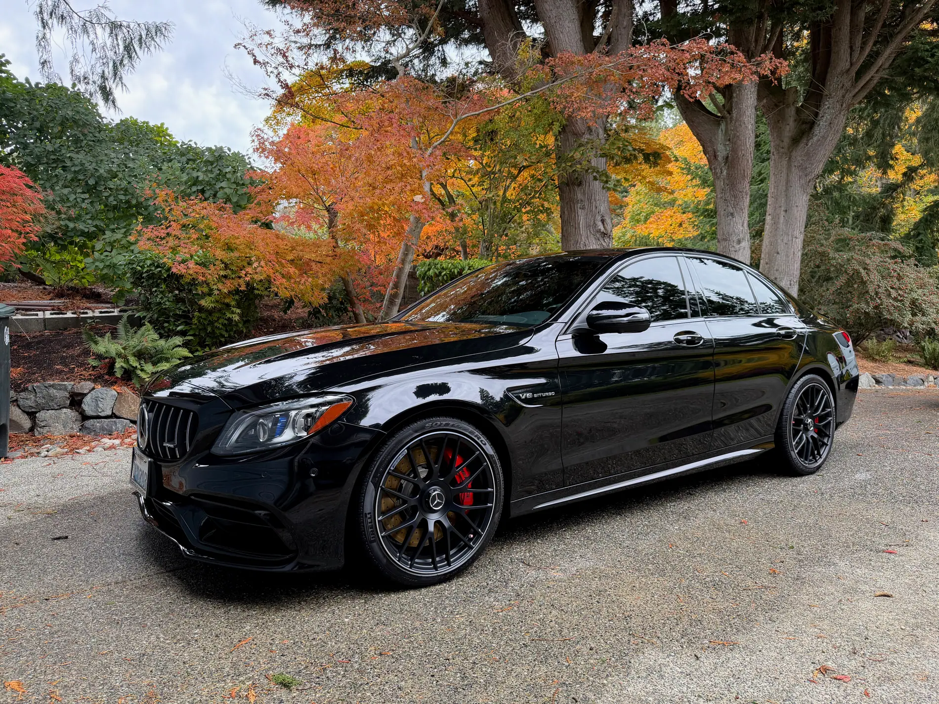 Finished black Mercedes-AMG after mobile detailing in Shoreline