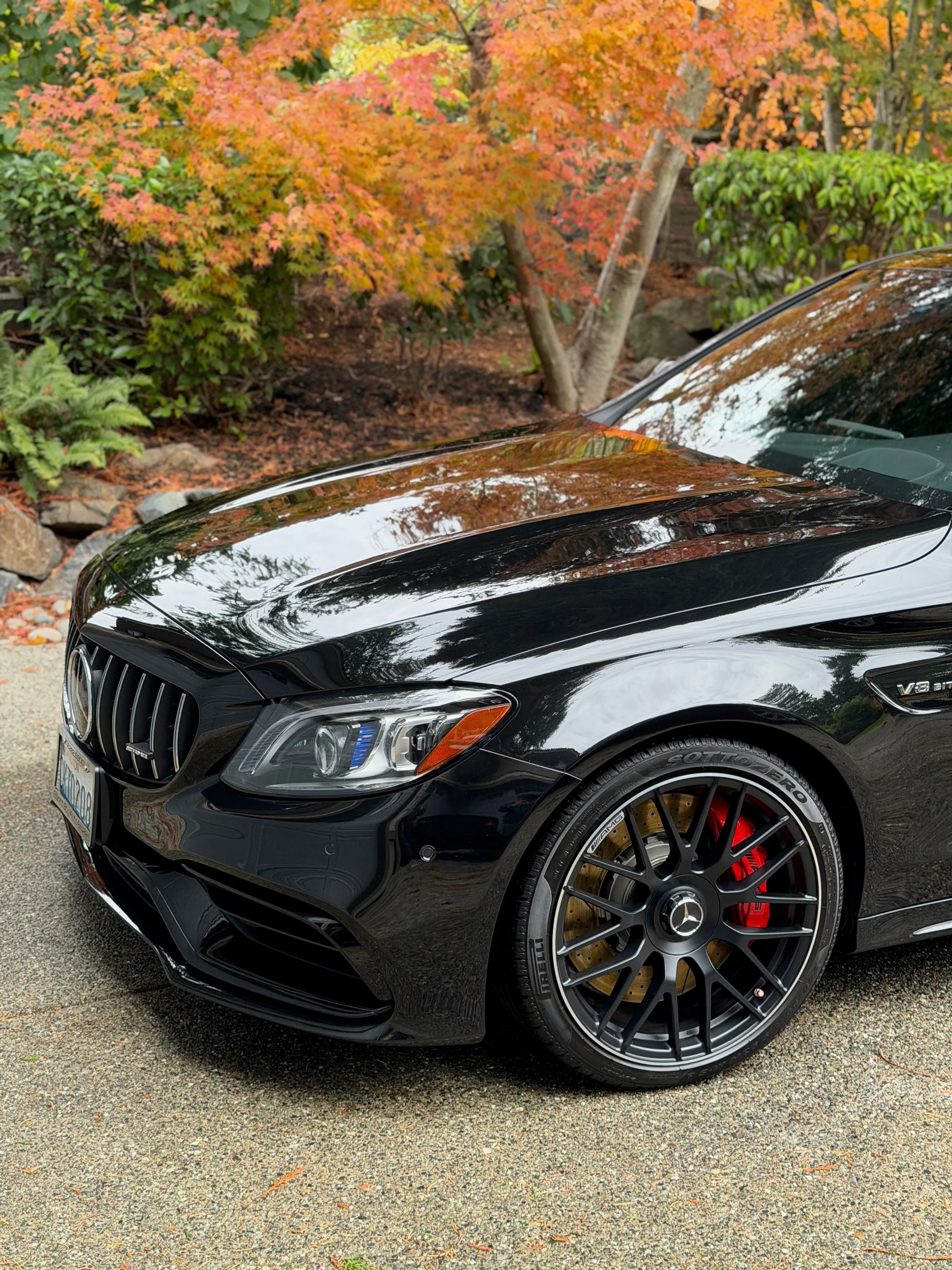 Glossy black Mercedes paint after correction